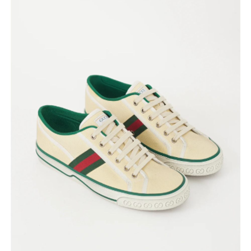NWT Gucci Canvas Low Top Tennis 1977 Sneaker Cream Green Women's Size US 12